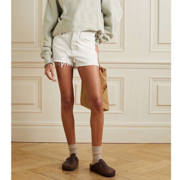 Agolde Revolve Women’s Parker Denim Shorts in White Repose Raw Hem Size 28 - Picture 2 of 14